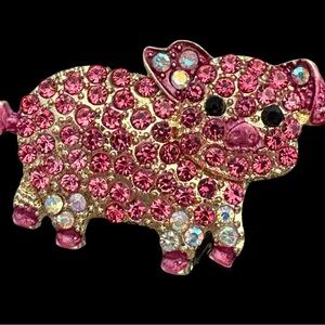 Pig Rhinestone Brooch - Farm Animal